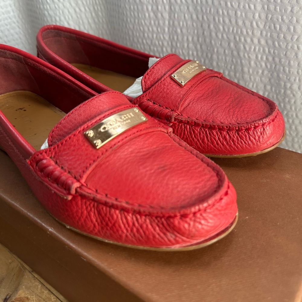 Coach “Fredrica” Red pebble leather loafer Size 7 - Picture 7 of 10